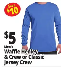 Ocean State Job Lot Men's Waffle Henley & Crew or Classic Jersey Crew offer