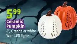 Ocean State Job Lot Orange LED Ceramic Pumpkin with Decorative Cutouts offer