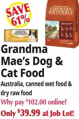 Ocean State Job Lot Grandma Mae's Dog & Cat Food offer