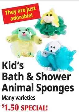 Ocean State Job Lot Kid's Bath & Shower Animal Sponges offer