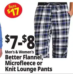 Ocean State Job Lot Men's & Women's Better Flannel, Microfleece or Knit Lounge Pants offer