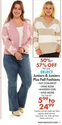Boscov's SELECT Juniors & Juniors Plus Fall Fashions offer