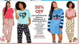 Boscov's Licensed Character Pajamas, Nightgowns, & Separate Bottoms offer