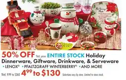 Boscov's ENTIRE STOCK Holiday Dinnerware, Giftware, Drinkware, & Serveware offer