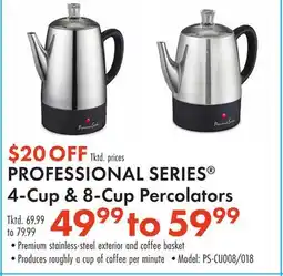 Boscov's PROFESSIONAL SERIES 4-Cup & 8-Cup Percolators offer