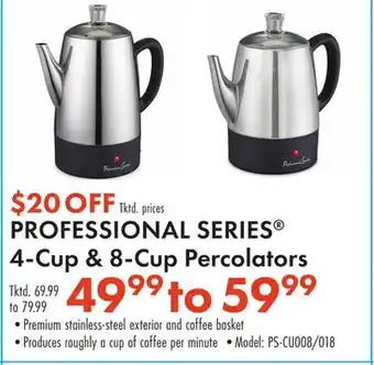 Boscov's PROFESSIONAL SERIES 4-Cup & 8-Cup Percolators offer