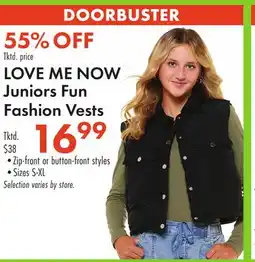 Boscov's LOVE ME NOW Juniors Fun Fashion Vests offer