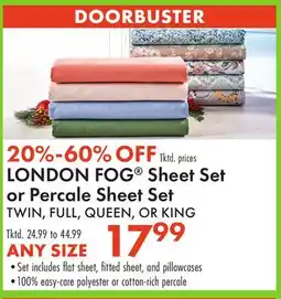 Boscov's LONDON FOG Sheet Set or Percale Sheet Set offer