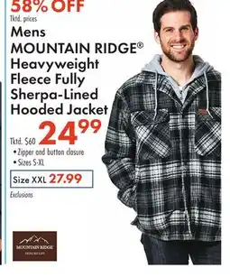 Boscov's Mens MOUNTAIN RIDGE Heavyweight Fleece Fully Sherpa-Lined Hooded Jacket offer