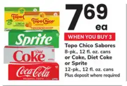 ACME Topo Chico Sabores 8-pk., 12 fl. oz. cans or Coke, Diet Coke or Sprite 12-pk., 12 fl. oz. cans offer