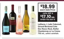 ACME LaMarca, J. Lohr Cabernet, Gérard Bertrand Cote Des Roses Rosé, Butter Chardonnay or La Crema offer