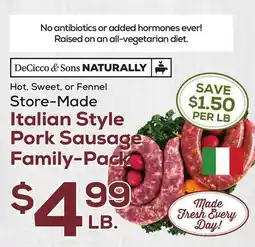 DeCicco & Sons Italian Style Pork Sausage Family-Pack offer