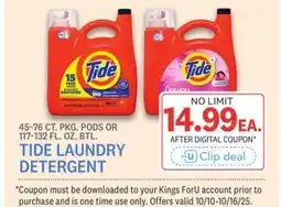 Kings Food Markets TIDE LAUNDRY DETERGENT offer