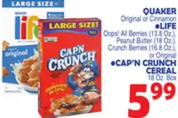 Bravo Supermarkets QUAKER Original or Cinnamon • LIFE Oops! All 13.8 Oz.. Box offer