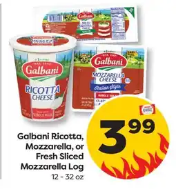 Weis Markets Galbani Ricotta, Mozzarella, or Fresh Sliced Mozzarella Log offer