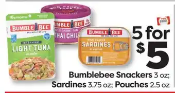 Weis Markets Bumblebee Snackers 3 oz Sardines 3.75 oz Pouches 2.5 oz offer