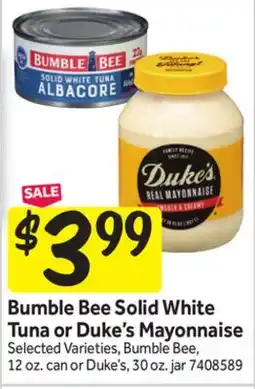 Stop&Shop Bumble Bee Solid White Tuna or Duke's Mayonnaise offer