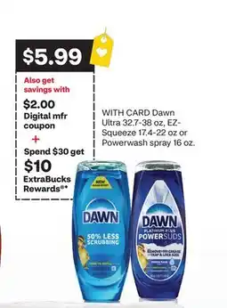 CVS Dawn Ultra 32.7-38 oz, EZ-Squeeze 17.4-22 oz or Powerwash spray 16 oz offer
