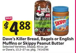 Stop&Shop Dave's Killer Bread, Bagels or English Muffins or Skippy Peanut Butter offer