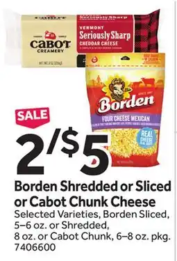 Stop&Shop Borden Shredded or Sliced or Cabot Chunk Cheese offer