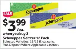 Stop&Shop Schweppes Seltzer 12 Pack offer