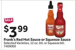 Stop&Shop Frank's Red Hot Sauce or Squeeze Sauce offer