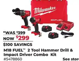 Runnings Milwaukee M18 FUEL 2 Tool Hammer Drill & Impact Driver Combo Kit offer