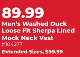 Runnings Men's Washed Duck Loose Fit Sherpa Lined Mock Neck Vest offer
