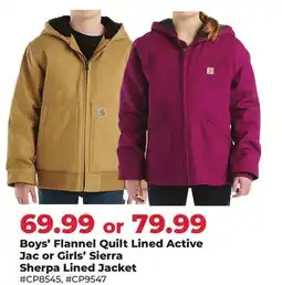 Runnings Boys' Flannel Quilt Lined Active Jac or Girls' Sierra Sherpa Lined Jacket offer