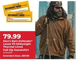 Runnings Men's Rain Defender Loose Fit Midweight Thermal Lined Full-Zip Sweatshirt offer