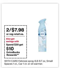 CVS Febreze spray 8.8-9.7 oz, Small Spaces 1 ct., Car 1 ct. or oil warmer offer