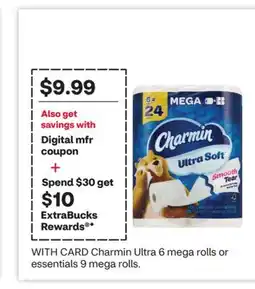 CVS Charmin Ultra 6 mega rolls or essentials 9 mega rolls offer
