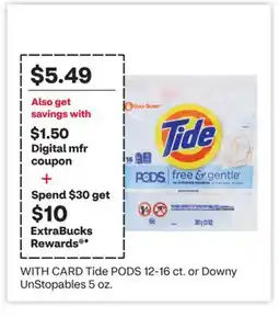 CVS Tide PODS 12-16 ct. or Downy UnStopables 5 oz offer