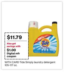 CVS Tide Simply laundry detergent 105-117 oz offer