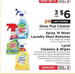 ShopRite Glass Plus Cleaner, Spray ‘N Wash Laundry Stain Remover, Lysol Cleaners & Wipes offer