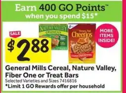 Stop&Shop General Mills Cereal, Nature Valley, Fiber One or Treat Bars offer