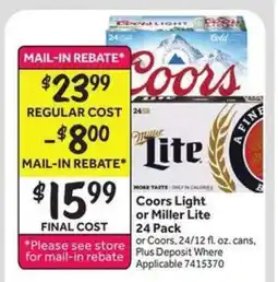 Stop&Shop Coors Light or Miller Lite 24 Pack offer