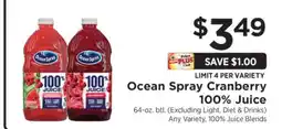 ShopRite Ocean Spray Cranberry 100% Juice offer