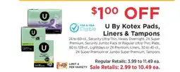 ShopRite U by Kotex Pads, Liners, Tampons offer