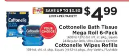 ShopRite Cottonelle Bath Tissue Mega Roll 6-Pack or Cottonelle Wipes Refills offer