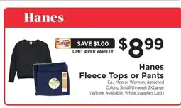 ShopRite Hanes Fleece Tops or Pants offer