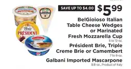 ShopRite BelGioioso Italian Table Cheese Wedges or Marinated Fresh Mozzarella Cup offer