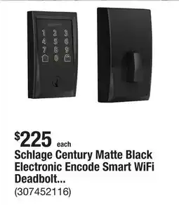The Home Depot Schlage Century Matte Black Electronic Encode Smart WiFi Deadbolt with Alarm offer