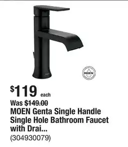 The Home Depot MOEN Genta Single Handle Single Hole Bathroom Faucet with Drain Kit Included in Matte Black offer