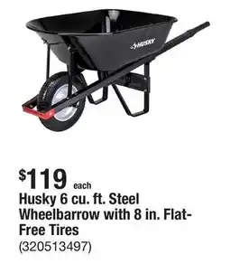 The Home Depot Husky 6 cu. ft. Steel Wheelbarrow with 8 in. Flat-Free Tires offer