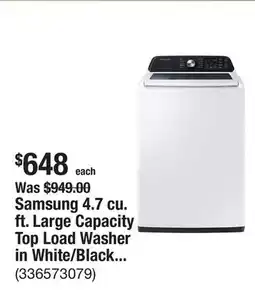 The Home Depot Samsung 4.7 cu. ft. Large Capacity Top Load Washer in White/Black with Active WaterJet offer
