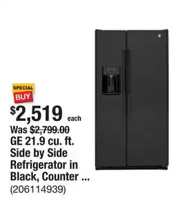 The Home Depot GE 21.9 cu. ft. Side by Side Refrigerator in Black, Counter Depth offer