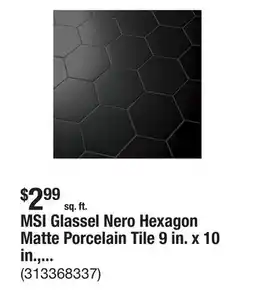 The Home Depot MSI Glassel Nero Hexagon Matte Porcelain Tile 9 in. x 10 in., Floor and Wall (6.89 sq. ft./Case) offer