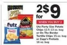 Safeway Utz Party Size! Potato Chips or On The Border Tortilla Chips or Zapp's Pretzels offer
