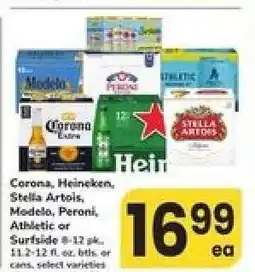 Safeway Corona, Heineken, Stella Artois, Modelo, Peroni, Athletic, or Surfside offer